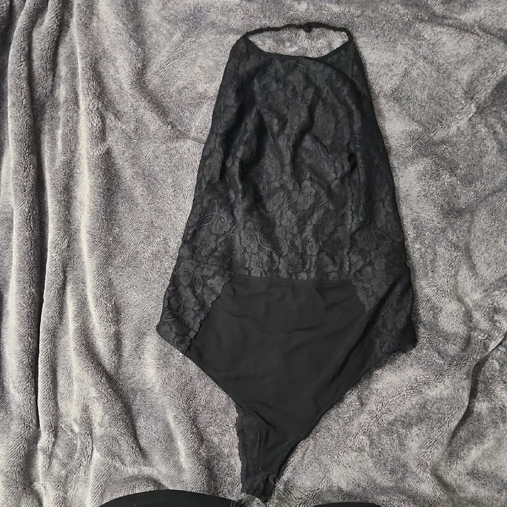 Intimately By Free People Black Lace Halter Bodysuit